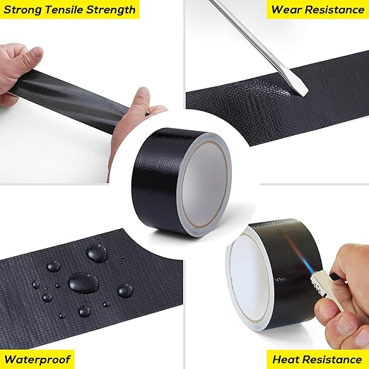 Aluminum Foil Tape,2in x 33FT Fiberglass Heat Shield Tape, Black Self-Adhesive Heat ReflectiveTape, Exhaust Heat Resistant Tape, for Hose and Auto Use