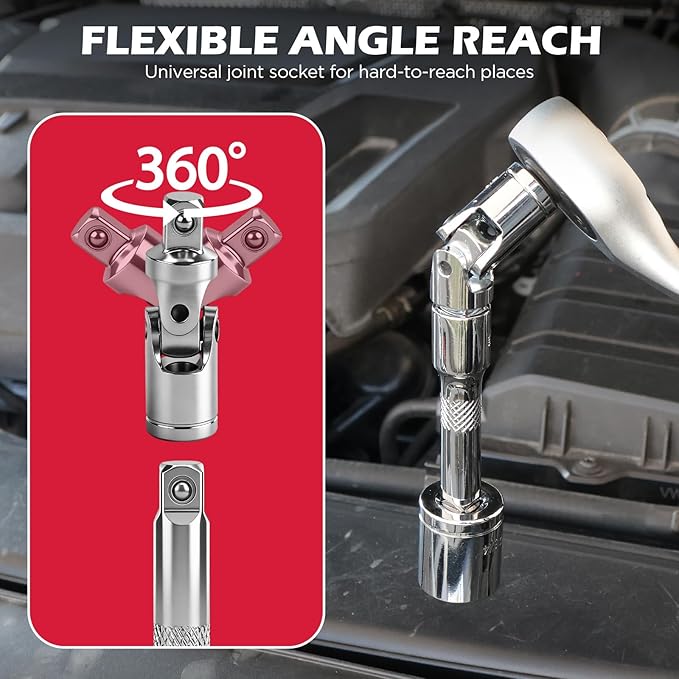 SEDY 9-Piece Socket Extension Bar Set, 1/4" & 3/8" Drive Ratchet Extensions 2", 3", 4", 6", 8" & 10" with Universal Joints, CR-V Steel for Tight Spaces