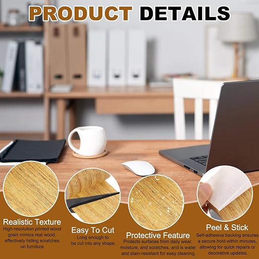 uxcell Wood Grain Repair Tape, 3.1" x 15ft Self Adhesive Wood Grain Colored Duct Tape Waterproof Repair Patch for Furniture Floor Scratch Fix, Baseboards, DIY Decor, Golden Oak