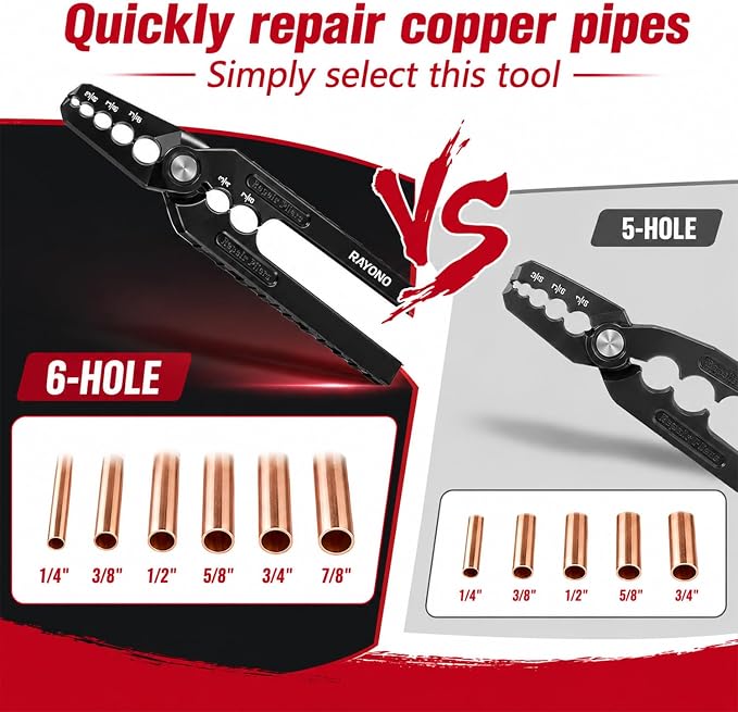 Manual Copper Tube Rounder, Flat Tube Repairer Pliers, Manual Copper Tubing Repair Tool with 6 Hole - for 1/4", 3/8", 1/2", 5/8", 3/4" 7/8" Aluminum Pipe