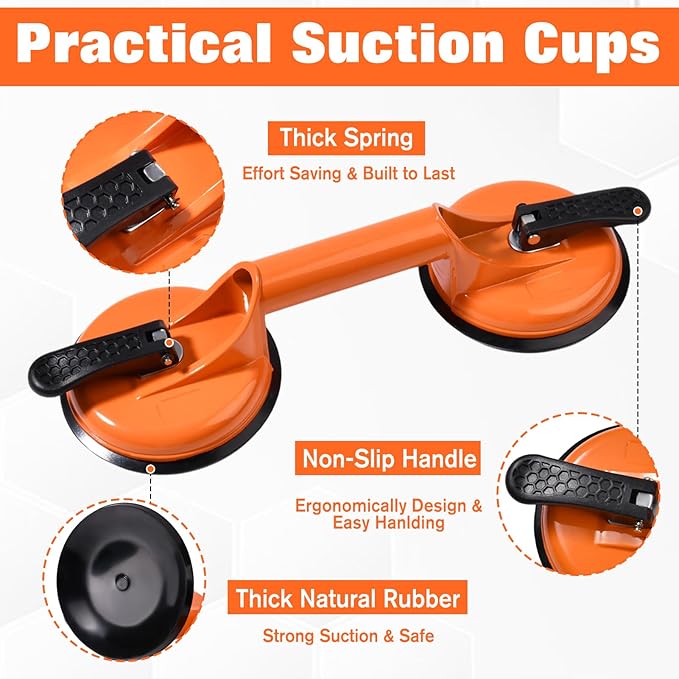 2 Pcs Laminate Floor Repair Kit for Floor Gap Fix Includes Heavy Duty Aluminum Vacuum Double Suction Cups and Rubber Hammer for Lifting Large Glass, Smooth Wooden Floor, Tile