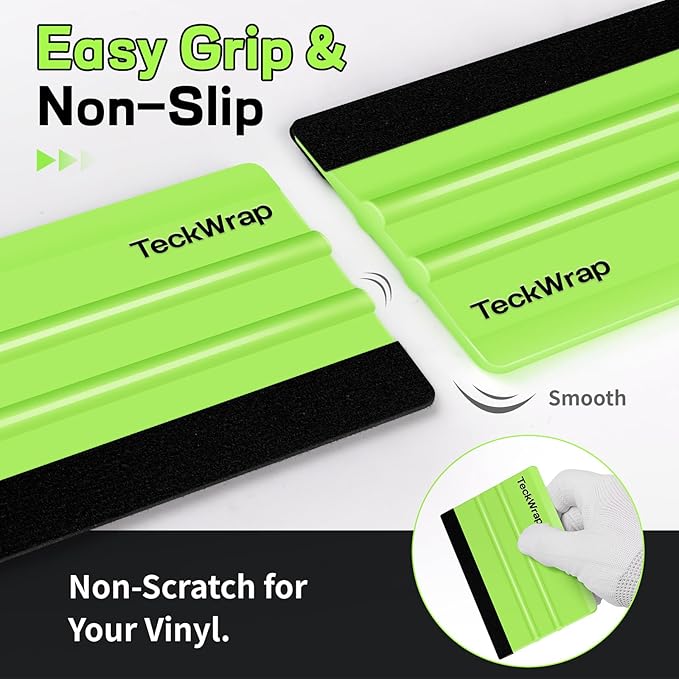 TECKWRAP 2 PCS Professional Felt Squeegee for Vinyl Stickers & Wallpaper - Scratch - Free (Neon Green)