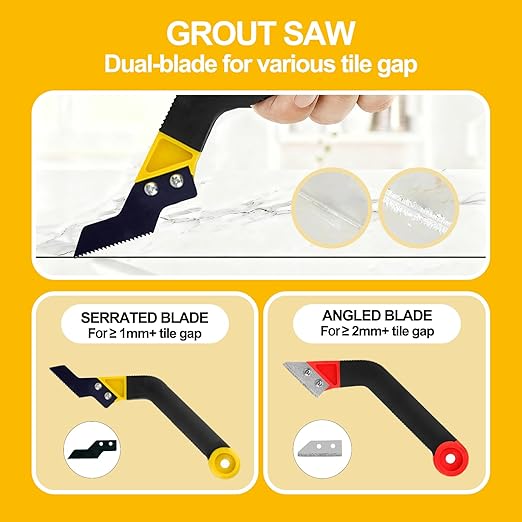 25 Pack Grout Removal Tool Kit, 3 Tile Grout Saws and Grouting and Cleaning Hook Knife with 12 Extra Blades, Grout rake and Caulk Remover Tool for Shower, Bathroom, Ceramic Tile Joint Cleaning