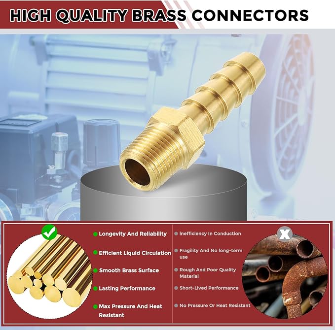 Pack of 1 Brass Hose Barb Fittings Adapter Connector 8mm Hose Barb to 1/8" NPT Male Fittings for Home Machines, Massage Bathtubs, and Irrigation Systems