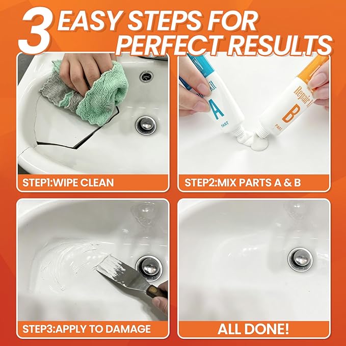 Porcelain Repair Kit White, High-Gloss Chipped Sink & Tile Repair Kit to Quickly Fix Sinks Chips and Tile Cracks with High Bond Strength, Porcelain Sink Repair Kit for Tub, Sink,Trim & Repair Kits