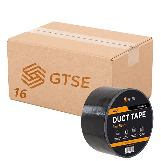 GTSE Wide Duct Tape, Black, 3 Inches x 55 Yards (164 ft), Heavy Duty, Waterproof Repair Tape for Indoor or Outdoor Use, 16 Roll