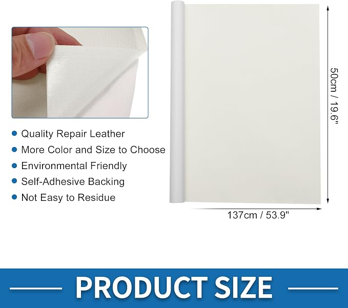 Self Adhesive Leather Repair Patch Strong Stickiness 19.6"x53.9" Leather Repair Tape PVC Faux Leather White 1 Pcs
