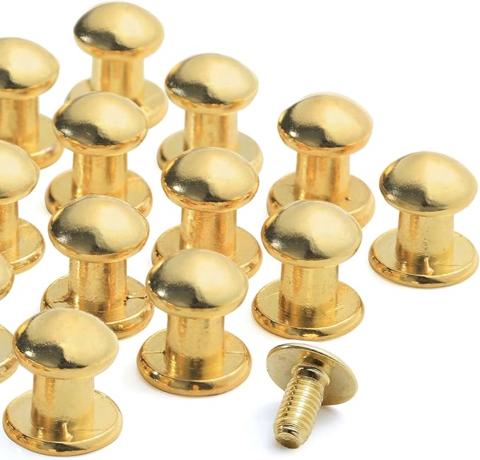 YORANYO 30 Sets 8MM Round Head Button Stud for Leather Chicago Screws Spikes and Stud Leather Rivets Screws Button Rivets for Repair and Decorate Clothing Shoes Belts Bags Dog Collars (Gold)