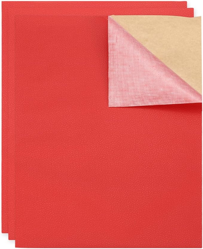 MECCANIXITY 3 Pcs Leather Repair Patch 10"x12" Self-Adhesive Leather Vinyl Repair Tape Kit for Furniture Couches Sofa Chair Car Boat Seats Jackets, Red