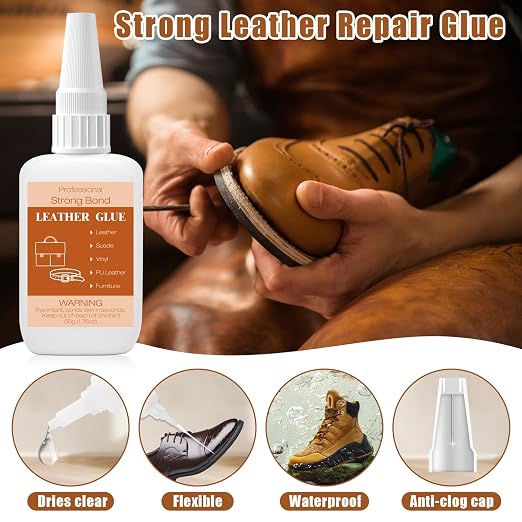 50g Leather Glue Adhesive, Permanent Washable Clear Special Fabric Glue Strong Bonding Clear Super Glue for Leather, Shoes, Wallets, Furniture