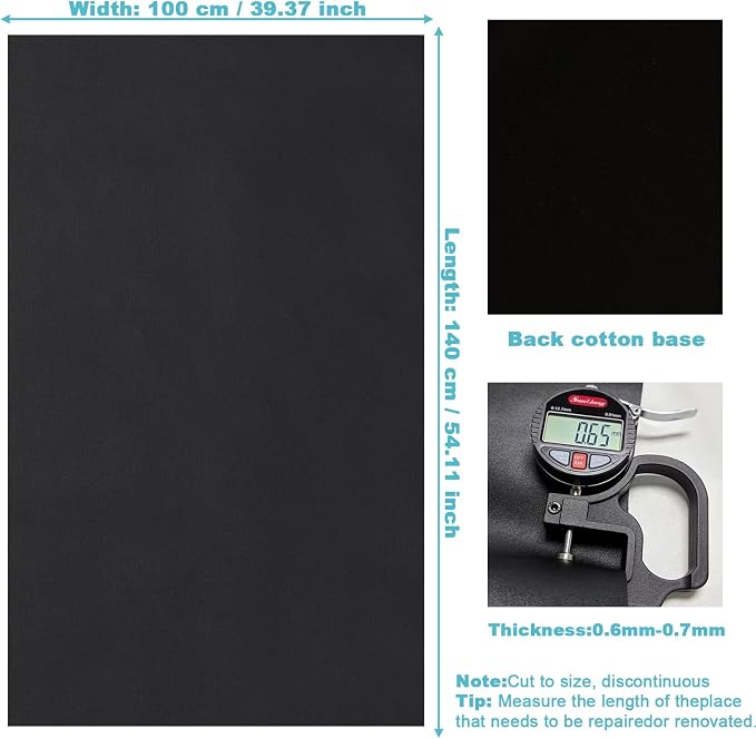 Black Smooth Faux Leather Fabric 39"x54" - Waterproof Durable Solid Color Vinyl for Motorcycle Seats, Sofa & Furniture DIY Repair