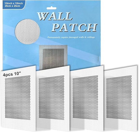 4Pcs 10 Inch Large Drywall Patch, Wall Repair Patches, Self-Adhesive Fiberglass Repair Kit Dry Wall Hole Repair Patch for Aluminum Metal Sheetrock Ceiling (10"x 10")