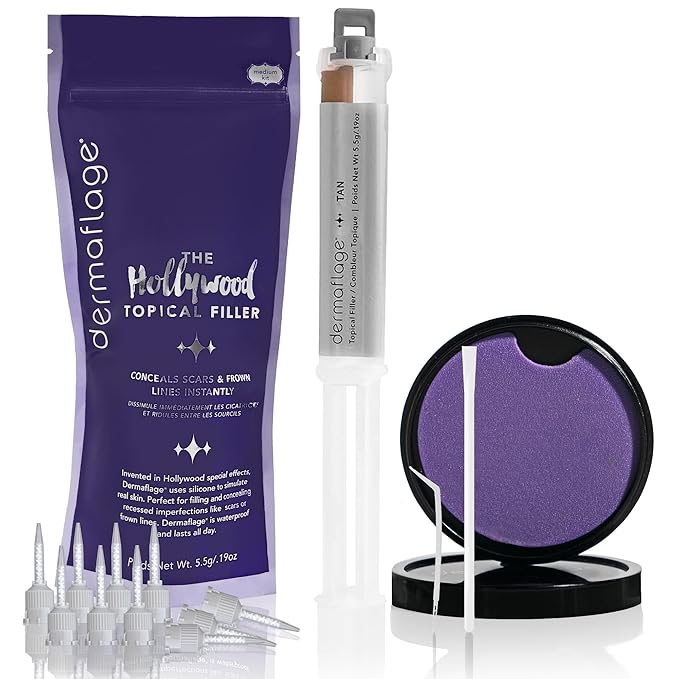 Dermaflage Scar Filler Kit - Tan - Deep Scar Cover and Waterproof Concealer for Acne Scars Wrinkles, and Ice Pick Scars Makeup, 1 mo supply
