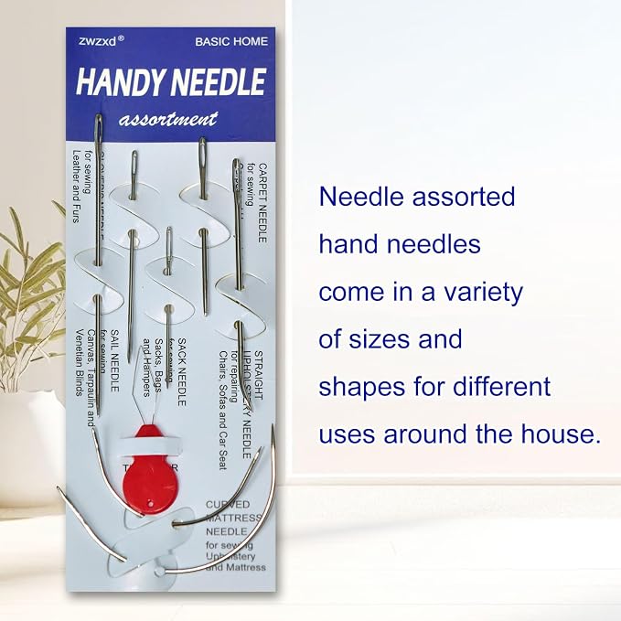 Extra Strong Upholstery Repair Sewing Thread Kit and Heavy Duty Household Hand Needles, Including 5 Rolls Nylon Thread,7 Styles of Leather Canvas Sewing Needles and 1 Needle Threader