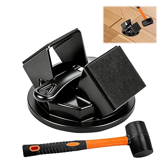 Heavy Duty Gap Fixer Tool for Laminate Flooring - Laminate Floor Gap Repair Tool with Heavy-Duty Floor Suction Cup and Rubber Hammer,for Laminate and Vinyl Flooring (Black Dual-Sided Striking)