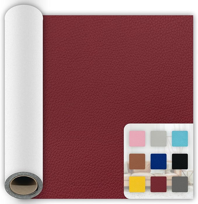 1Pcs Leather Repair Patch, Wine Red Self Adhesive Leather Repair Patch Kit 15.7x59 Inch, Large Vinyl Leather Repair Tape for Furniture, Car Seat, Couch, Sofa, Chair, Boat Seat