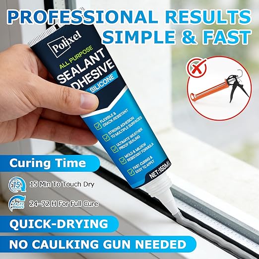 Gray RTV Silicone Sealant Adhesive – 100% Waterproof Caulk for Bathroom, Kitchen, Automotive, Windows & Plumbing Shrink & Crack Proof, Flexible, Strong Adhesion – 5oz / 150g