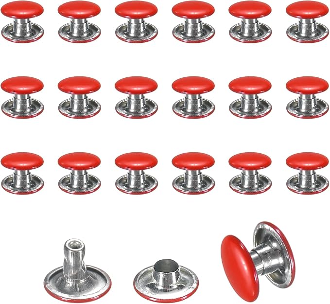 uxcell 120 Sets Leather Rivets, 8mm Double Cap Rivets, 6mm Height Tubular Metal Studs for Leather Craft Repair and Decoration DIY Clothes, Shoes, Bags, Belts, Red