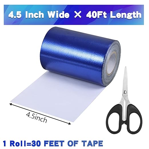 4.5Inch × 40FT RV Awning Repair Tape with Scissors, Outdoor Heavy Duty Repair Tape for Tarp, Tent, Boat Cover, Canvas, Sail Tape, Waterproof, UVproof and Heat-resistant Tear Repair Pctch Kit (2, Blue)