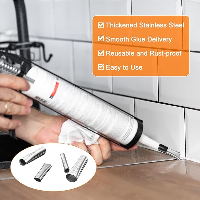 HARFINGTON 5pcs Caulking Nozzle Applicator 7/9/10/12/13mm Caulking Finisher Kit Stainless Steel Sealant Finishing Tool Kit Reusable Caulk Nozzle for Kitchen Bathroom