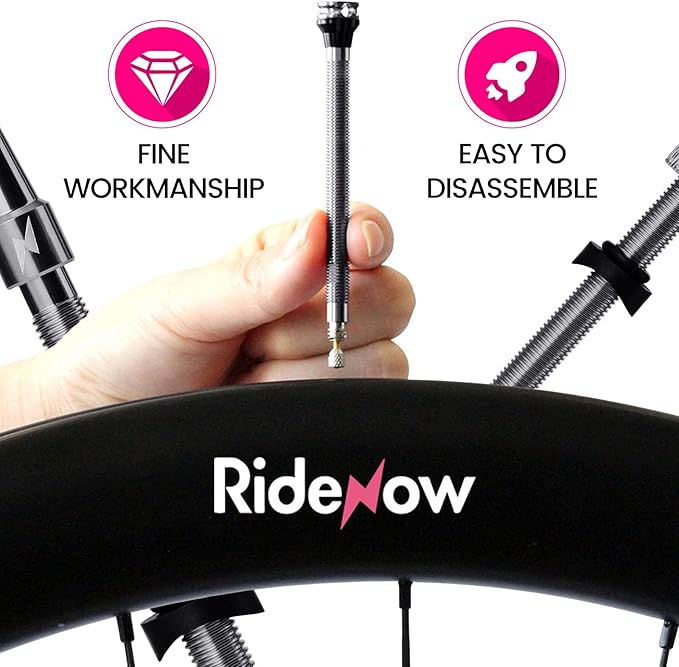 RideNow Tubeless Presta Valve Stems, 85mm Super Light 7075 Aluminum Alloy Presta Tubeless Valve Stem Kit with Valve Core Remover Tool and Valve Stem Caps, Multiple Color & Size(Pair), Titanium Gray