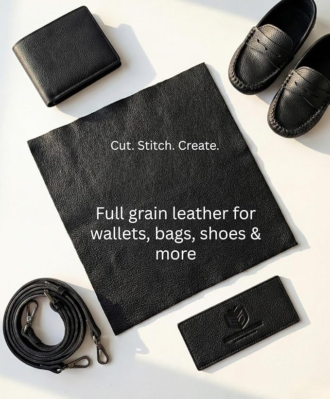 Natural Grain Cow Leathers: 12'' x 12'' Pre-Cut Leather Pieces (Black, 5 Pieces)