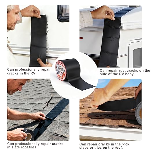 Butyl Sealant Waterproof Tape Black, 8 Inch X 33 Foot RV Roof Repair Tape, UV & Weatherproof Roof Seal Tape for RV Camper Trailer Boat Window Sealing Leak Repair