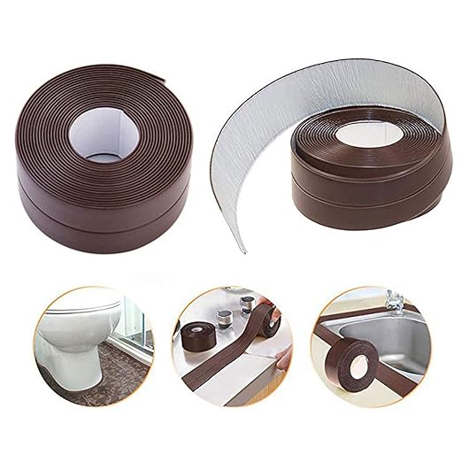 2 Pack Caulk Strip Sealing Strip PE Self Adhesive Waterproof Tape for Bathtub Bathroom Shower Toilet Kitchen and Wall Sealing 11 Ft Length (Brown Tape)