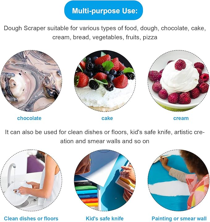Patelai 2 Pieces Bowl Scraper Dough Bench Scraper Baking Flexible Spatula Versatile Kitchen Set Multipurpose Curved Pastry Flat Edge Mixing Bowl Cutter Silicone for Cake Icing Bread Fondant
