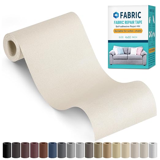 Fabric Repair Tape, Self-Adhesive Couch Patch Repair Fabric Patches for Furniture, Couch Repairing Kit Tape for Upholstery, Carpets, Chairs, Sofas, Pillows Linen 4x80 Inch Pale Yellow