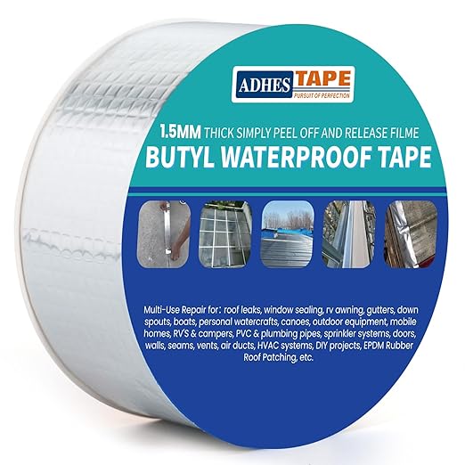 ADHES Extra Thick Butyl Tape 2 Inch x 16 Feet x 1.5mm – 50% Thicker for Superior Waterproof Sealing – Weatherproof Butyl Sealant Tape for RV Repairs, Roof Leaks, Window Seals, Pipe Seals, and More