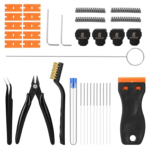 35Pcs 3D Printer Tool Kit Compatible with Bambu Lab A1-4X Nozzle Wiper, 4X Silicone Sock, Clog Poke, Scraper, Flush Cutter & Tweezers for 3D Printer Maintenance, Cleaning & Removal