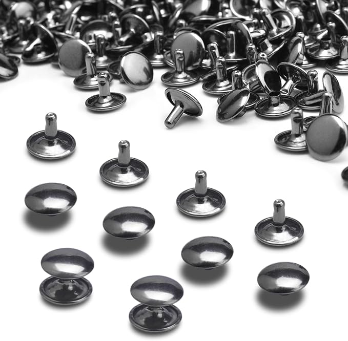 CooBigo 200Sets 12mm Double Round Cap Leather Rivets, Tubular Metal Rivets Spikes Studs, Leather Rivets for Leather Key Fob Clothing Pets Collar Boots Bags Belt Repair and Decoration (Gun Black)
