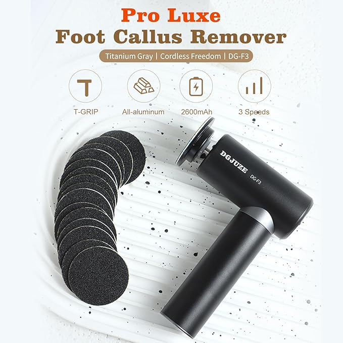 Premium Electric Foot Callus Remover, Ergonomic T-Grip 2600mAh Rechargeable 3 Speeds All Metal Foot File for Dead Skin Cracked Heels Pedicure Tool at Home with 60pcs Replacement Pads (Black)