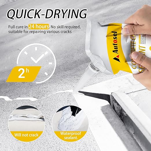 Cement Crack Filler, Concrete Crack Filler, Fast-Drying Driveway Crack Filler, Self-Leveling Caulking Sealan Effectively Repairs Cracks in Driveways, Sidewalks, and Window Sills -4 Pack, White
