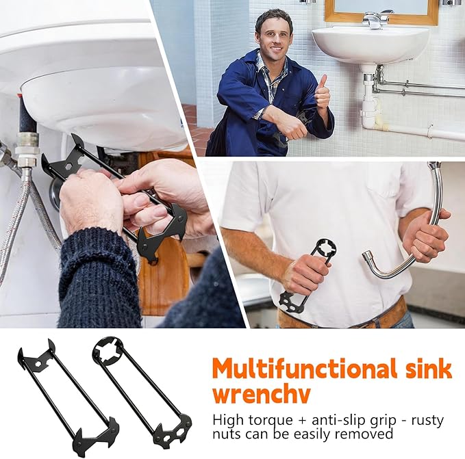 2 Pcs Plumbing Sink Wrench, 7 Sizes Sink Repair Tool, Faucet Wrench for Tight Spaces, Tasks for Sinks, Faucets, Hoses, and Pipe Joints Kitchen Bathroom Home