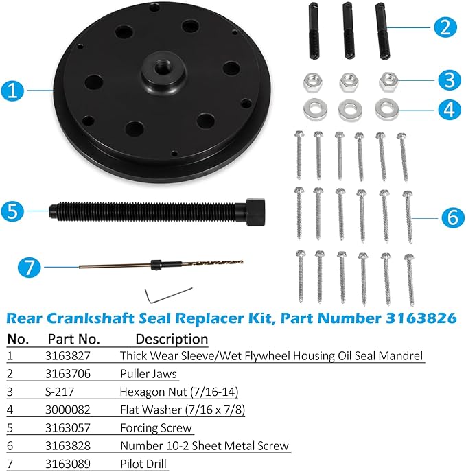 3163826 Rear Crankshaft Thick Wear Sleeve & Wet Flywheel Housing Oil Seal Remover/Installer/Replacer Tool for Cummins Signature, ISX & QSX Engines