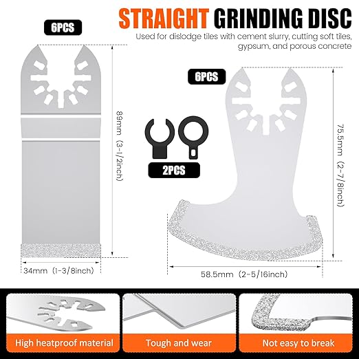 12PCS Diamond Oscillating Multi Tool Grout Removal Blades with 2 Adapters Multifunctional Grout Remover Blades Kit for Oscillating Tool