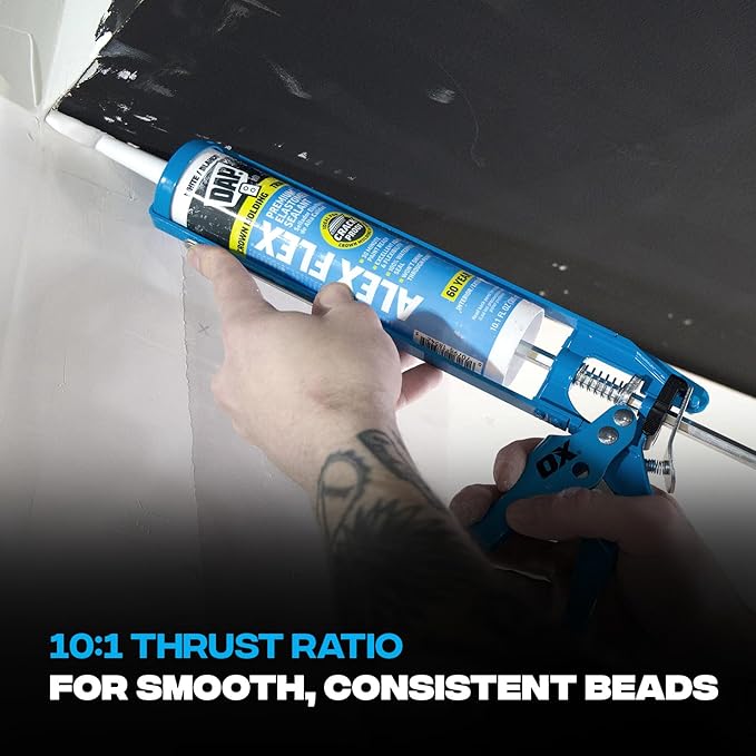 OX Caulk Gun Manual 10 oz No Drip Caulking Gun Heavy Duty for Silicone with Drip Free On Off Switch Built-in Spout Cutter Seal Punch 10:1 Thrust Ratio Skeleton Frame - Pistola De Cokin