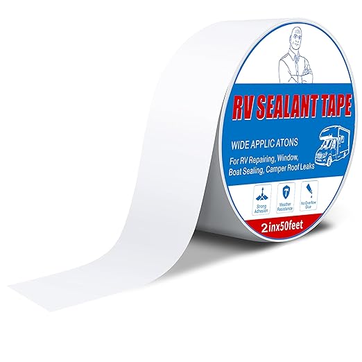 Rv Roof Tape White 2 Inch X 50 Feet, Waterproof Repair Sealant Tape UV-Resistant & Weatherproof Rv Awning Repair Tape for Window, Vent, Boat Sealing, Truck Camper Roof Patch kit Metal Roof Sealant