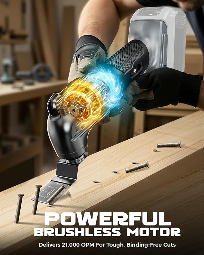 Cordless Oscillating Tool for Dewalt 20V Battery, 6 Variable Speed Brushless-Motor Tool, Oscillating Multi Tool Kit for Cutting Wood Drywall Nails Remove Grout & Sanding(Battery Not Included)