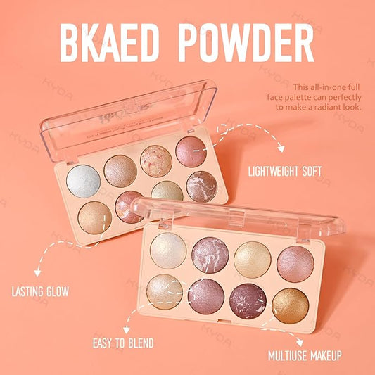 KYDA 8-Color Baked Palette, Multiuse Baked Eyeshadow, Highlighter, Contour, High Gloss Pigment, Lightweight Soft Powder, Buildable Blendable Natural Look, Rose Gold