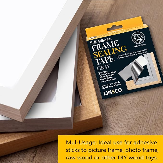 Lineco, Archival Self-Adhesive Frame Sealing Tape, Acid-Free, Non-yellowing Tape for Sealing Frame Backing, DIY, Gray, 1.25 Inch x 85 Feet, Pack of 1 | Acid-Free, Non-Yellowing, for Seal Framing Backing, DIY, Crafts