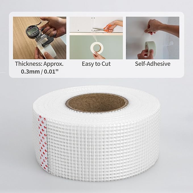Drywall Joint Tape 2 Inch x 150FT Self-Adhesive Fiberglass Mesh Tape for Wall Crack Repair & Drywall Finishing