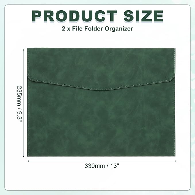 PATIKIL PU Leather A4 File Folder, 2Pcs Document Holder Filing Organizer Portfolio Envelope Folder Case with Snap Closure for Letter Receipt, Green