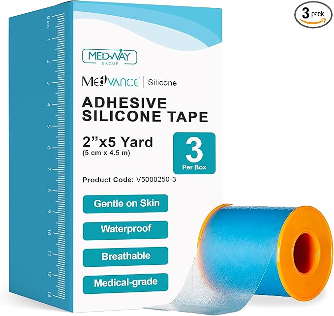 MedVance Silicone Tape Medical, Perforated Surgical Tape Sensitive Skin, Waterproof Tape for Skin, Medical Tape for Wound Care, Eyelash Tape, Gentle Skin Tape, 2" Width (3 Pack, 180 Inches)