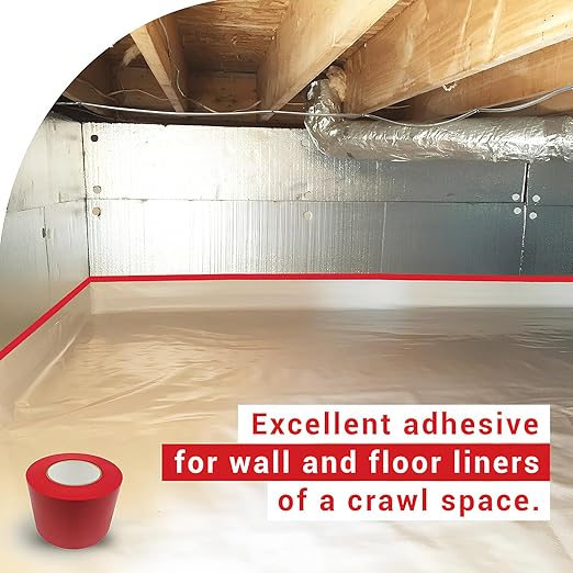 ELK Vapor Barrier Tape - 4” x 180ft - PE 7mm Polyethylene Seam Tape - Moisture Barrier Seam & Seal for Crawlspace Encapsulations & Waterproof Marine Tape - Red