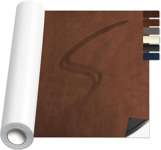 Suede Repair Patch, 8x79 inch Large Faux Suede Leather Fabric，Self-Adhesive Fabric Patches for Furniture, Couch, Sofa, Car Interior, Shoes, Hand Bag, Jewelry Boxes ﻿ (Brown)