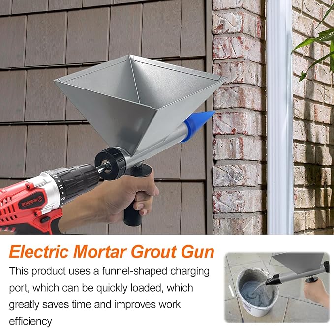 Electric Mortar Grout Gun Pump, Portable Cement Grouting Machine, Cement Caulk Gun, Reusable Cordless Electric Caulking Gun Finishing Tool with 8 Nozzles (Without Electric Drill)