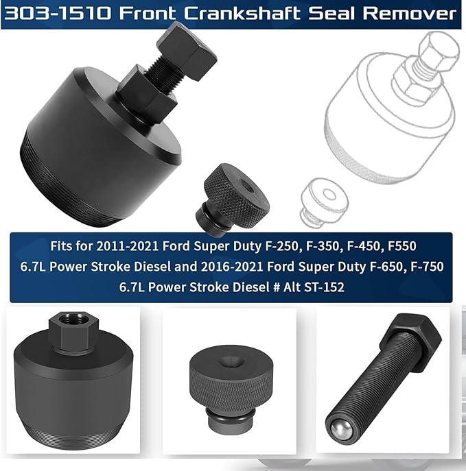 303-1510 Front Crankshaft Seal Remover Tool Fit for 2011-2021 Ford Super Duty F250/F350/F450/F550 6.7L Power Stroke Diesel & 2016-2021 F650/F750 6.7L, Replace Alt ST-152